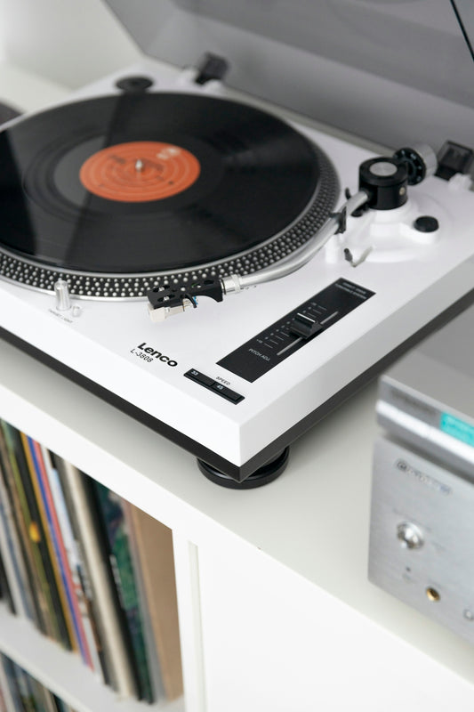 black and white vinyl record player